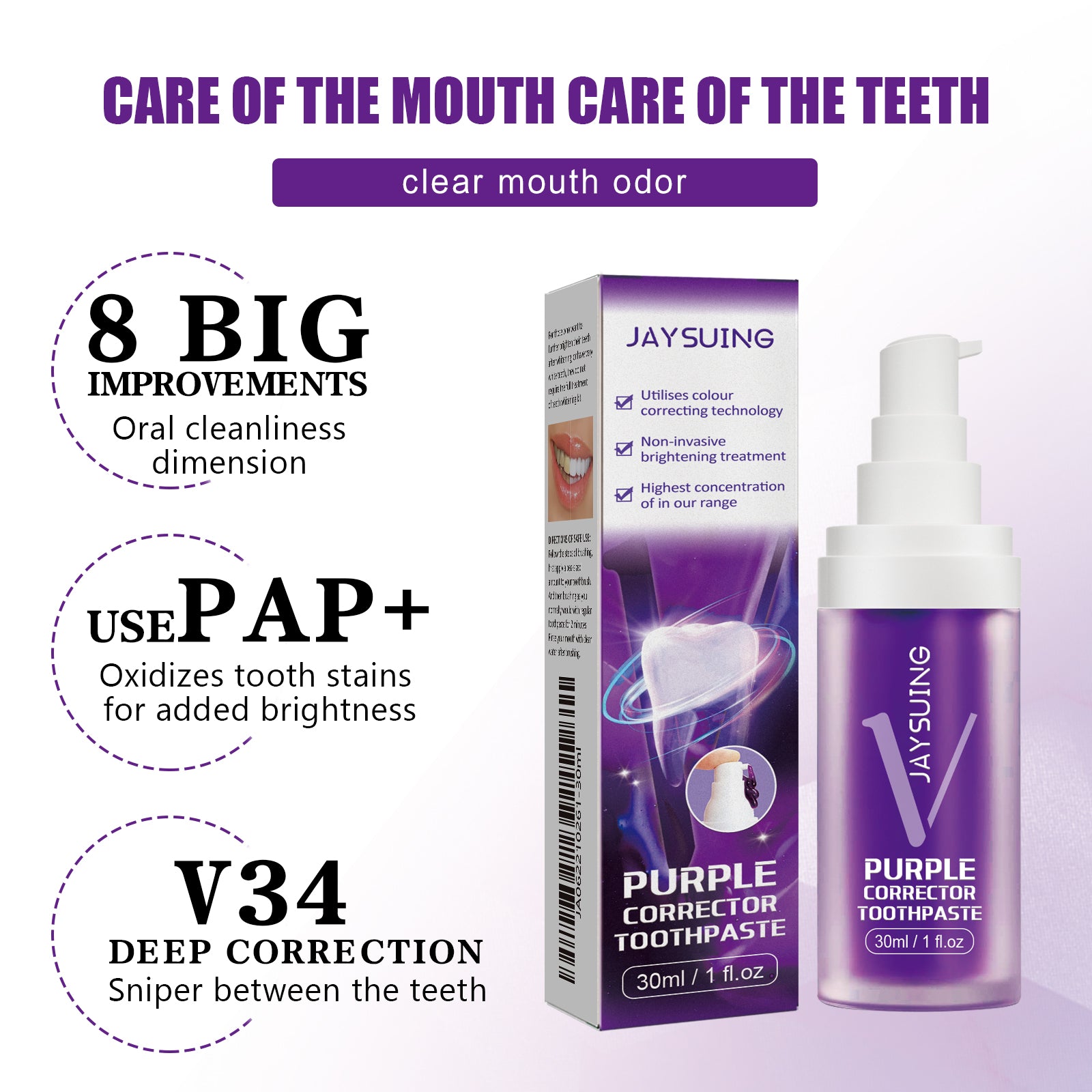 Purple Brightening White Toothpaste, Cleaning Stains Fresh Breath Brightening And Whitening Teeth Toothpaste