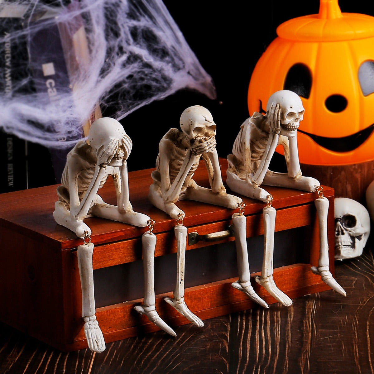 Halloween Skeleton Resin Ornaments Ghost Festival Atmosphere No Listening No Watching No Speaking Skeleton Skeleton Craft Decora