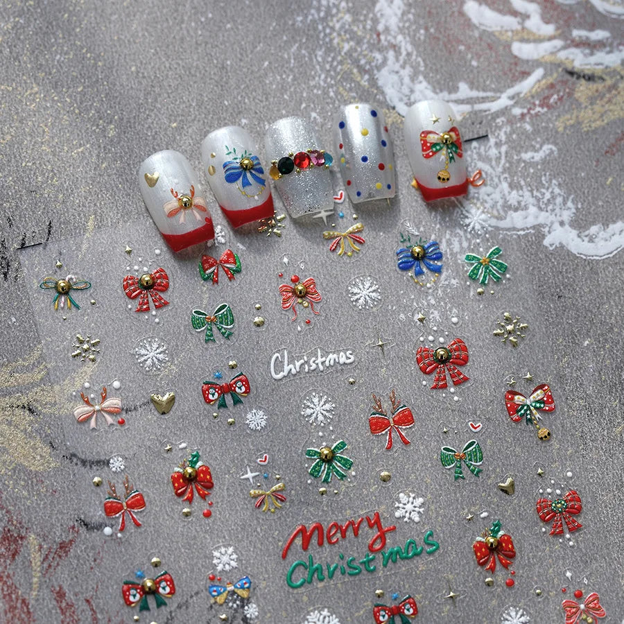 New Christmas Snowflakes Bows Bells Rhinestones Nail Art Sticker Self-adhesive Nail Art Decals Charms for Nails
