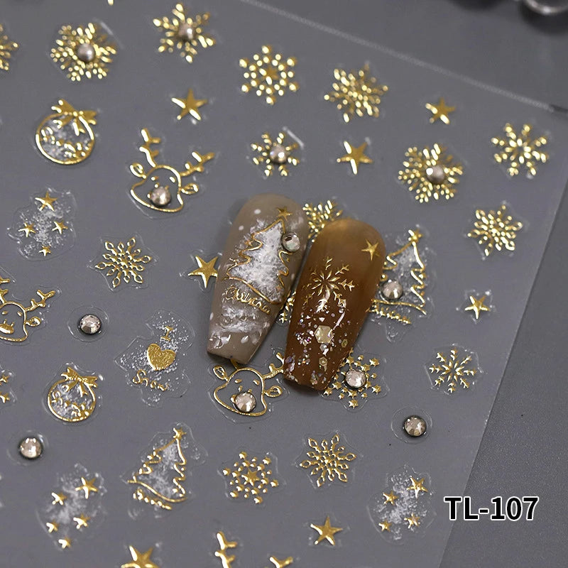 New Christmas Snowflakes Bows Bells Rhinestones Nail Art Sticker Self-adhesive Nail Art Decals Charms for Nails