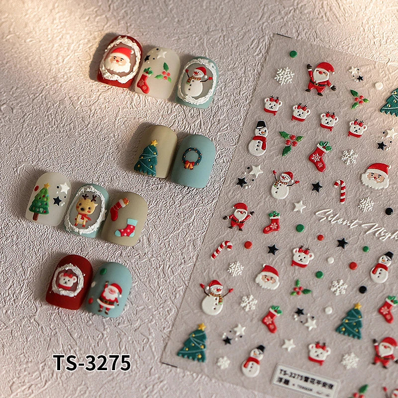 New Christmas Snowflakes Bows Bells Rhinestones Nail Art Sticker Self-adhesive Nail Art Decals Charms for Nails