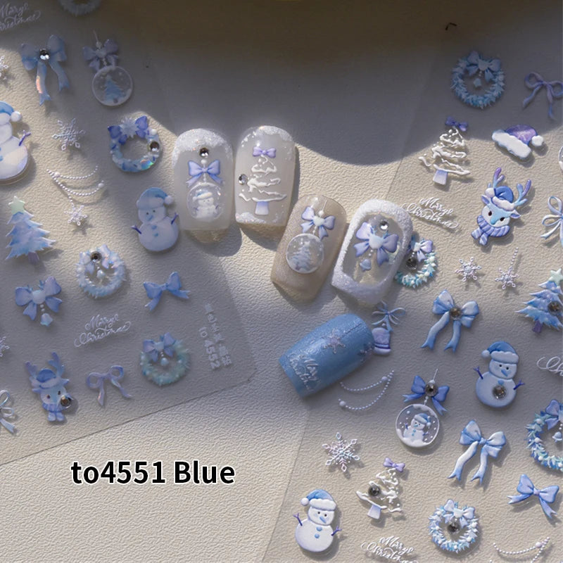 New Christmas Snowflakes Bows Bells Rhinestones Nail Art Sticker Self-adhesive Nail Art Decals Charms for Nails