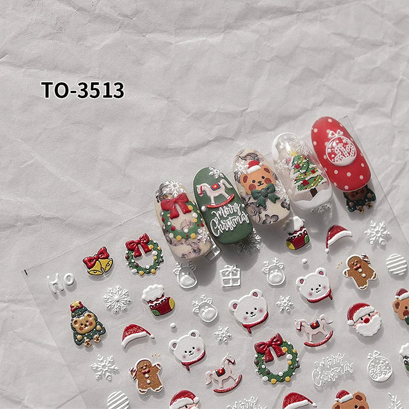 New Christmas Snowflakes Bows Bells Rhinestones Nail Art Sticker Self-adhesive Nail Art Decals Charms for Nails