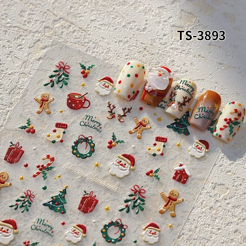 New Christmas Snowflakes Bows Bells Rhinestones Nail Art Sticker Self-adhesive Nail Art Decals Charms for Nails