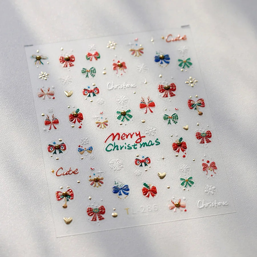 New Christmas Snowflakes Bows Bells Rhinestones Nail Art Sticker Self-adhesive Nail Art Decals Charms for Nails