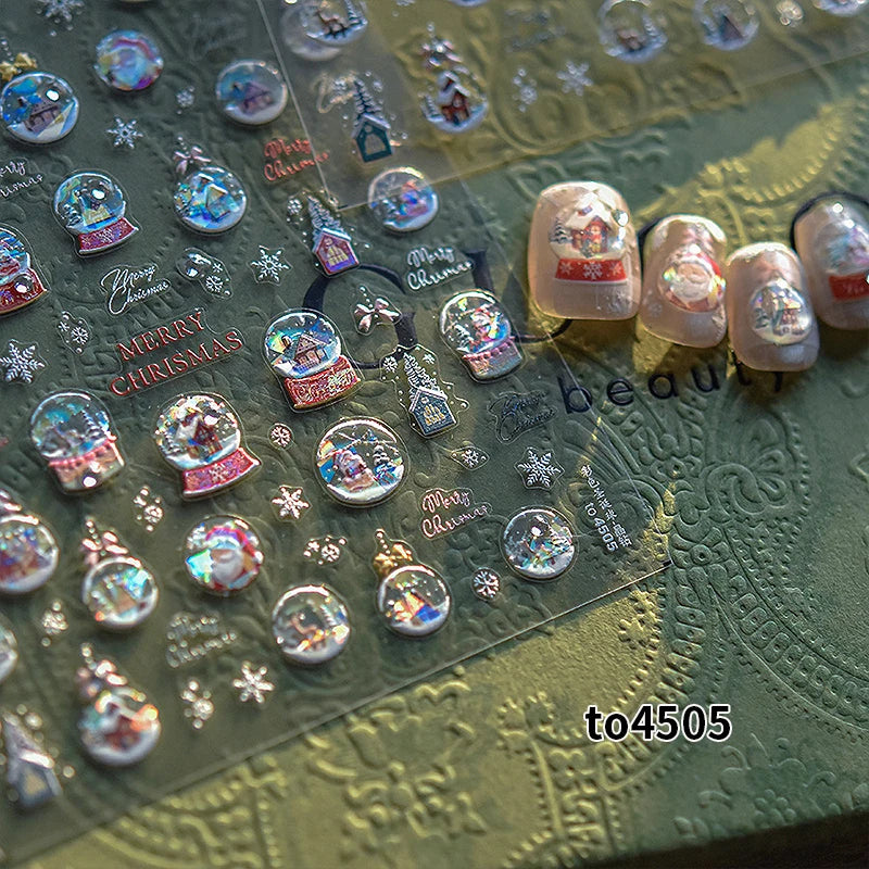 New Christmas Snowflakes Bows Bells Rhinestones Nail Art Sticker Self-adhesive Nail Art Decals Charms for Nails