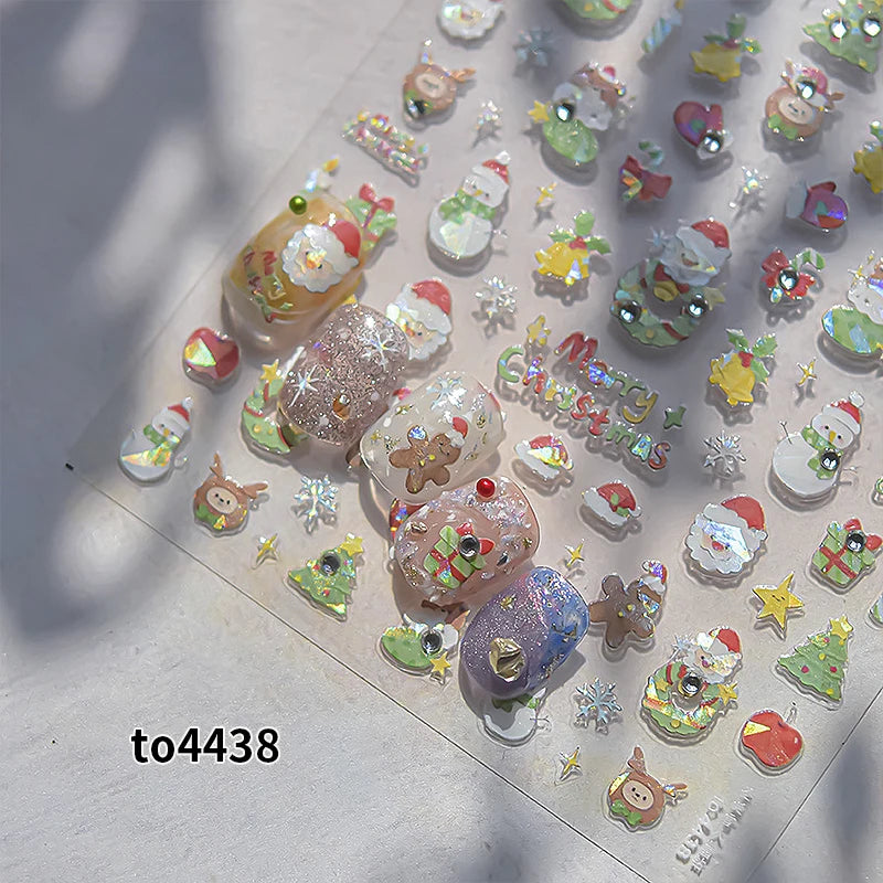 New Christmas Snowflakes Bows Bells Rhinestones Nail Art Sticker Self-adhesive Nail Art Decals Charms for Nails