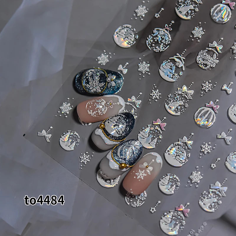 New Christmas Snowflakes Bows Bells Rhinestones Nail Art Sticker Self-adhesive Nail Art Decals Charms for Nails