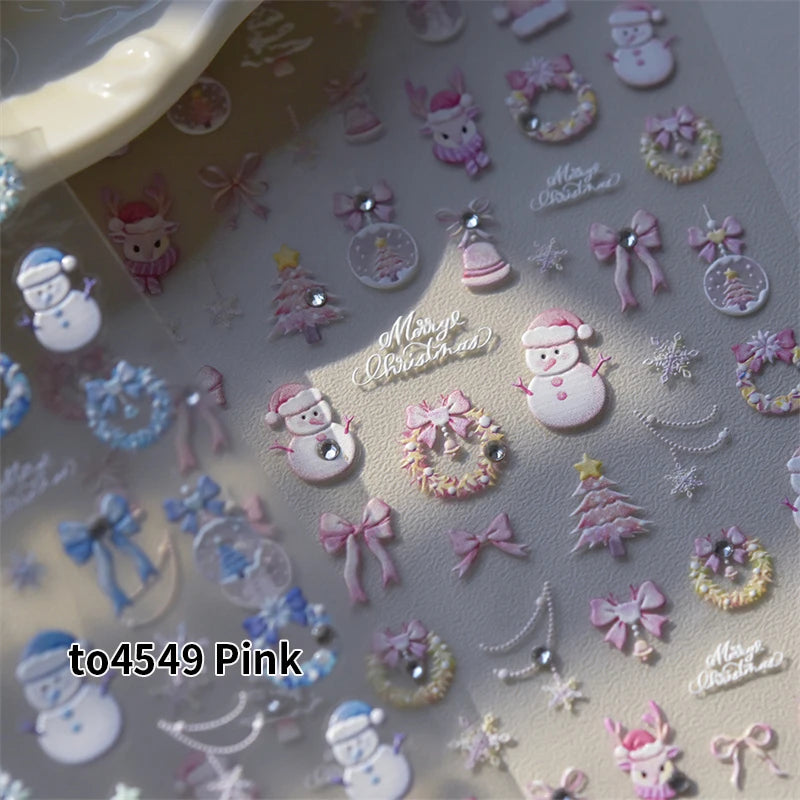 New Christmas Snowflakes Bows Bells Rhinestones Nail Art Sticker Self-adhesive Nail Art Decals Charms for Nails