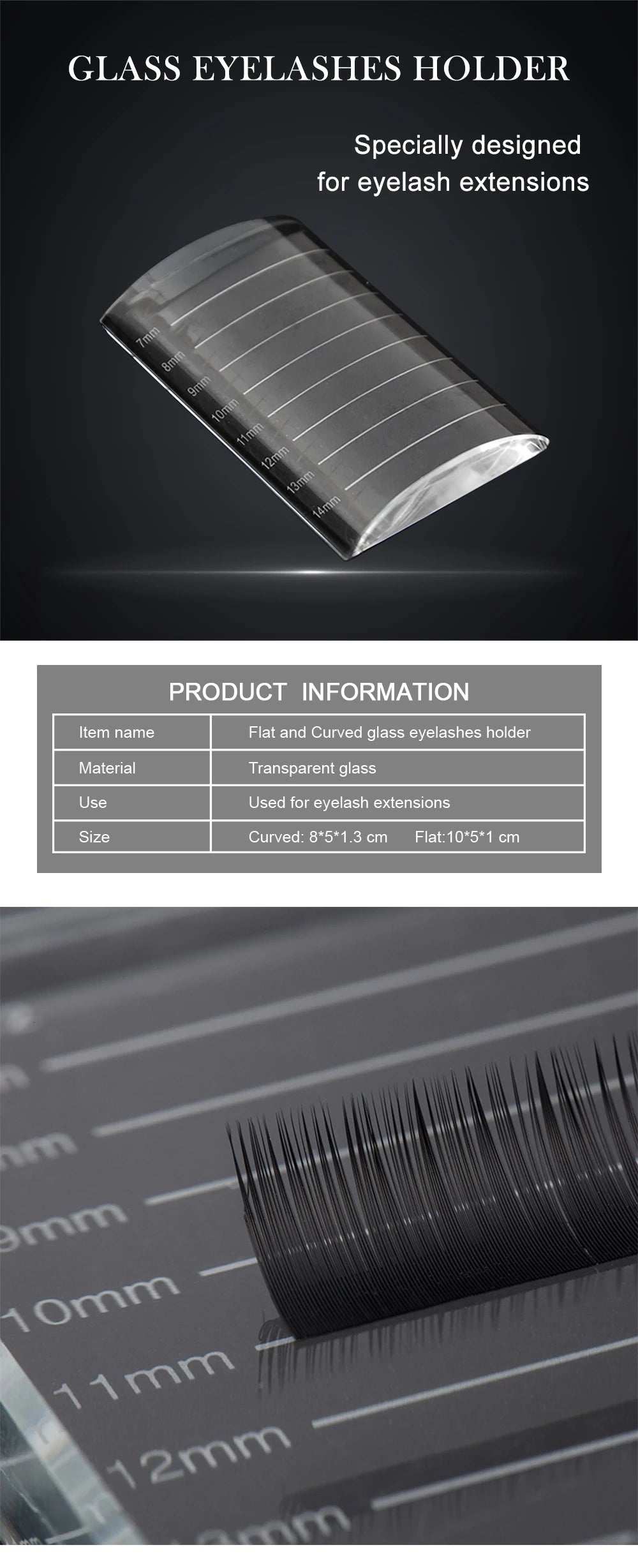 NATUHANA Crystal Glass U Curved Straight Stand False Eyelashe Holder Transparent Glue Tray Eyelash Extension Pallet Makeup Tool