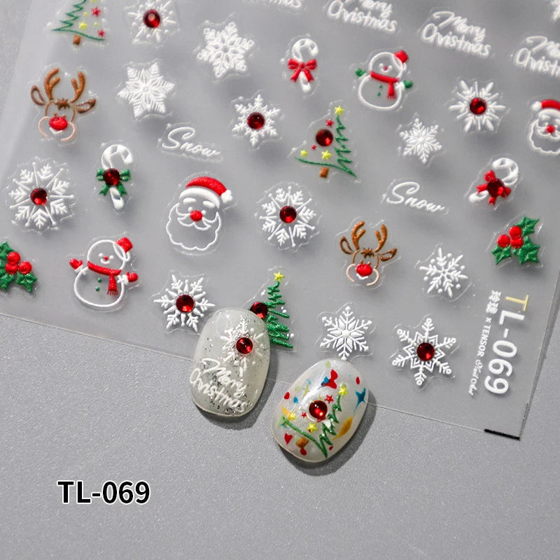 New Christmas Snowflakes Bows Bells Rhinestones Nail Art Sticker Self-adhesive Nail Art Decals Charms for Nails