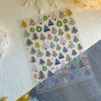 Color Christmas Tree Nail Stickers Four Eight-Pointed Stars Bows Garland Exquisite Lines Embossed Nails