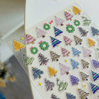 Color Christmas Tree Nail Stickers Four Eight-Pointed Stars Bows Garland Exquisite Lines Embossed Nails