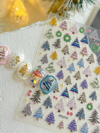 Color Christmas Tree Nail Stickers Four Eight-Pointed Stars Bows Garland Exquisite Lines Embossed Nails