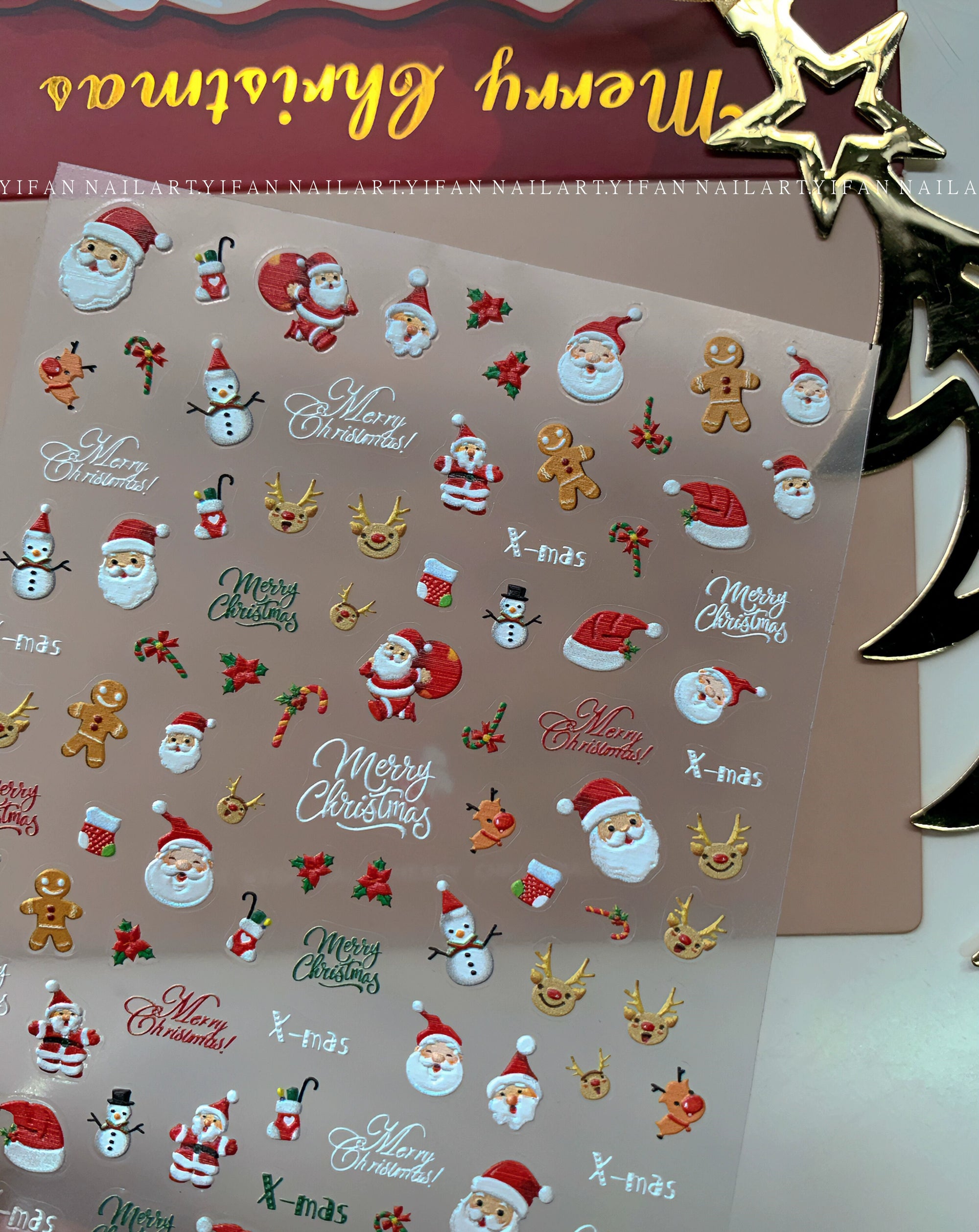 J58m59 Nail Art Sticker Elk Gift Box Gingerbread Man