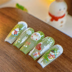 Color Christmas Tree Nail Stickers Four Eight-Pointed Stars Bows Garland Exquisite Lines Embossed Nails