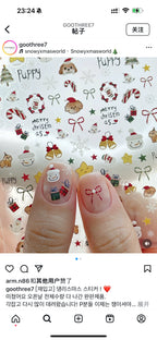 Color Christmas Tree Nail Stickers Four Eight-Pointed Stars Bows Garland Exquisite Lines Embossed Nails