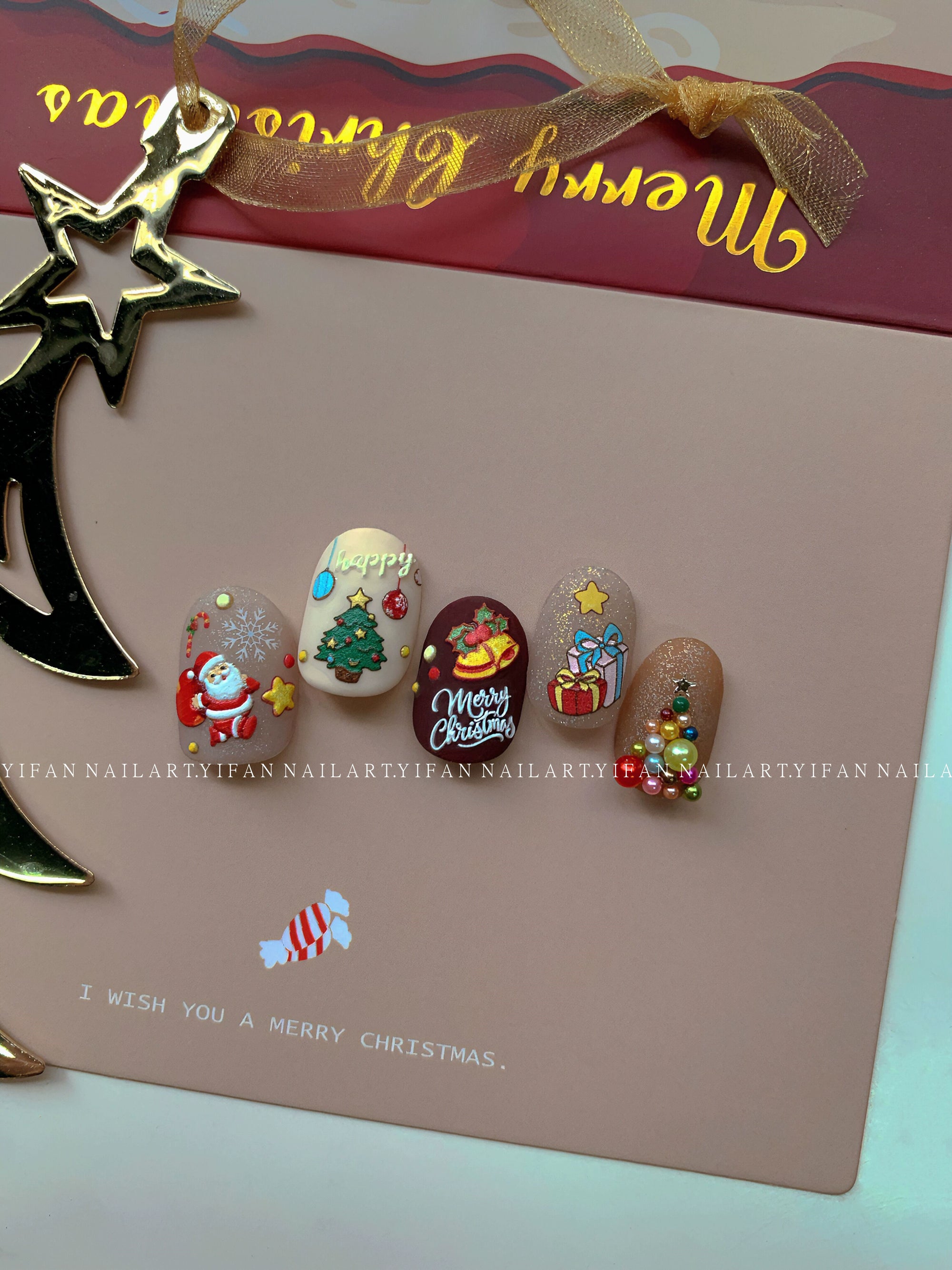 J58m59 Nail Art Sticker Elk Gift Box Gingerbread Man