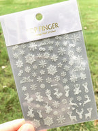 Manicure Christmas Stickers Old Elk White Snowflake Nail Decals Waterproof Ultra-Thin Three-Dimensional Self-Adhesive Adhesive