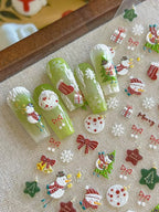 Color Christmas Tree Nail Stickers Four Eight-Pointed Stars Bows Garland Exquisite Lines Embossed Nails