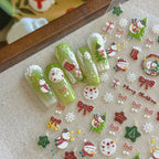 Color Christmas Tree Nail Stickers Four Eight-Pointed Stars Bows Garland Exquisite Lines Embossed Nails