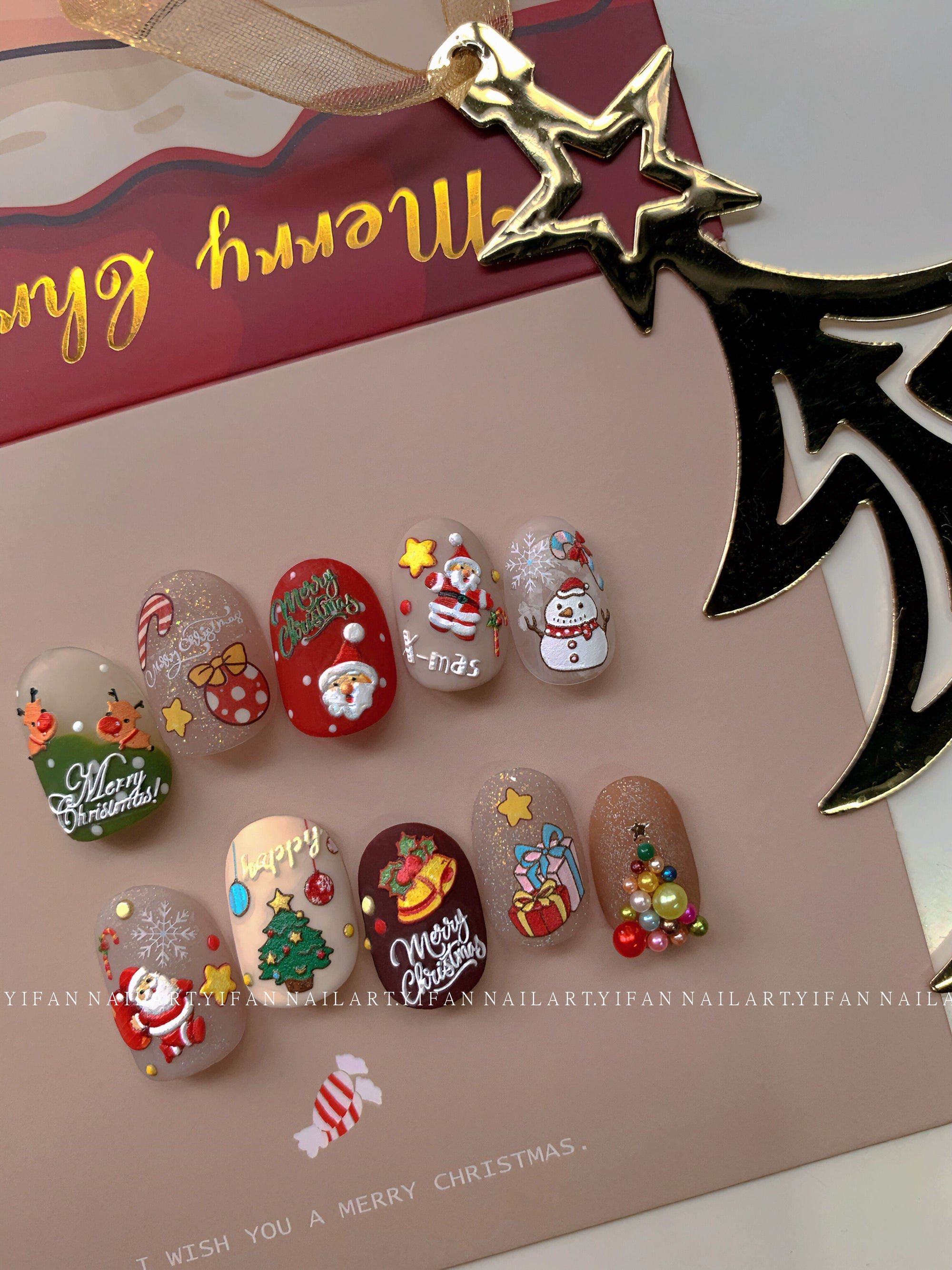 J58m59 Nail Art Sticker Elk Gift Box Gingerbread Man
