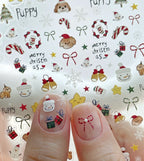 Color Christmas Tree Nail Stickers Four Eight-Pointed Stars Bows Garland Exquisite Lines Embossed Nails