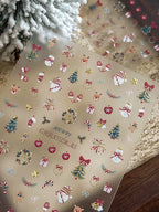 Color Christmas Tree Nail Stickers Four Eight-Pointed Stars Bows Garland Exquisite Lines Embossed Nails