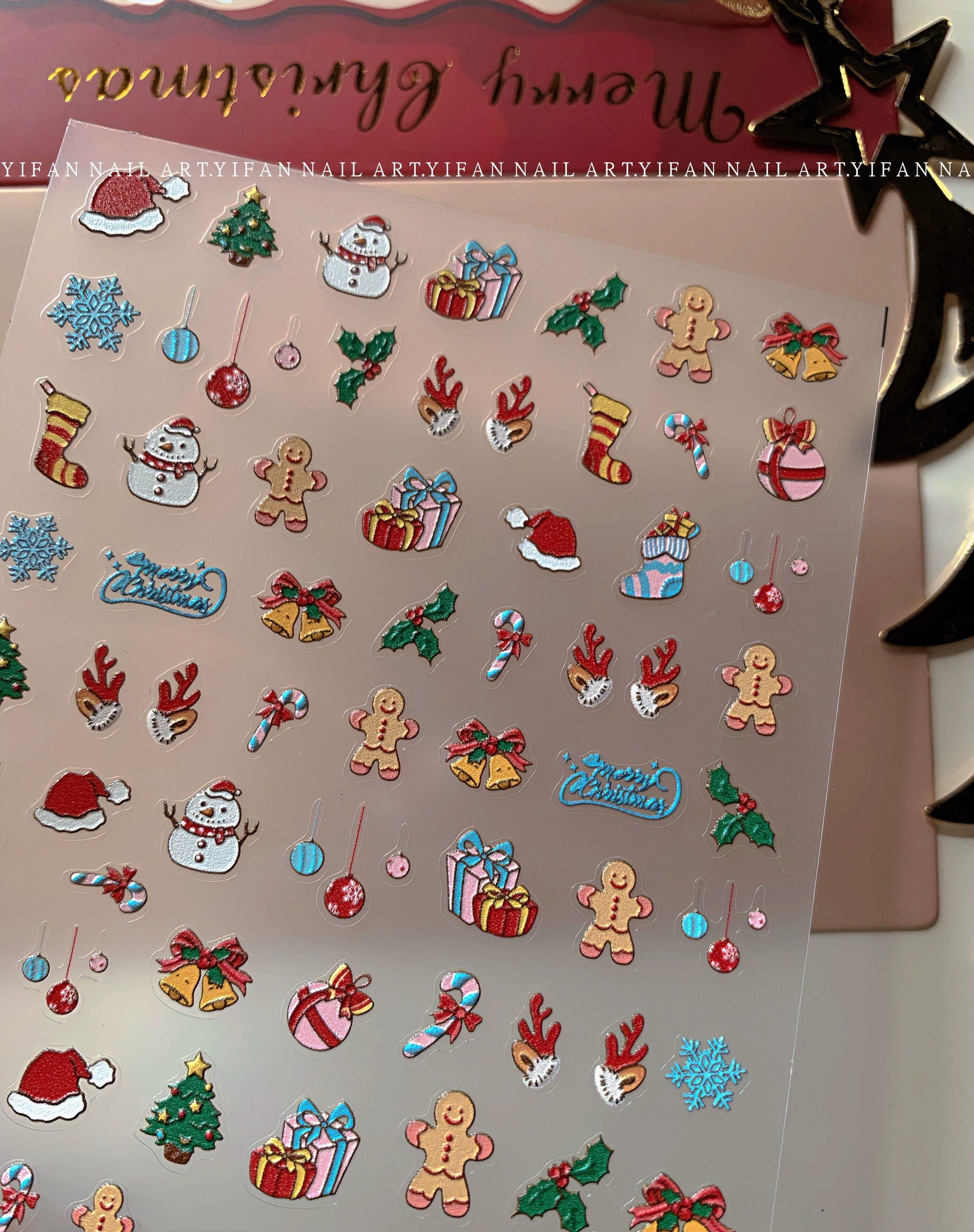 J58m59 Nail Art Sticker Elk Gift Box Gingerbread Man