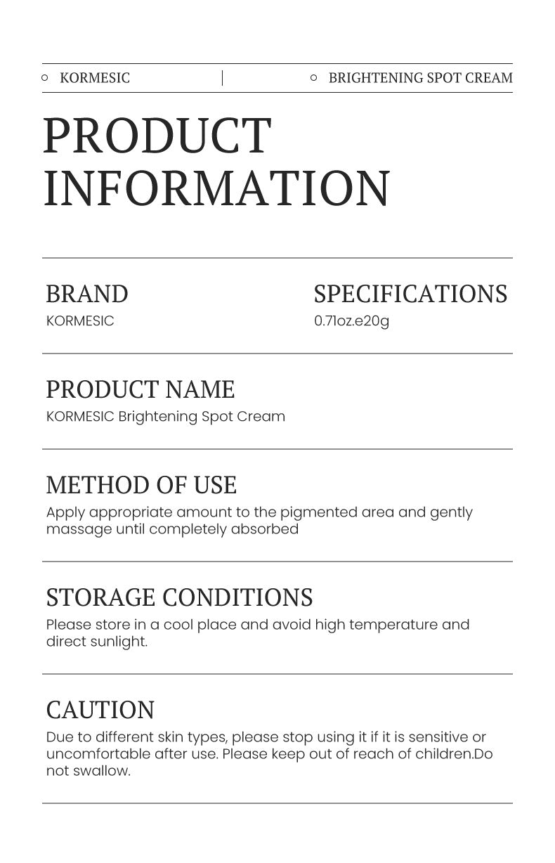 Amino Acid Freckle Whitening Cream Fade Pigmentation Melasma Dark Spots Corrector Repair Cream Korean Skin Care