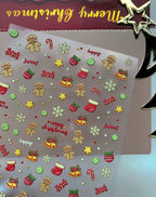 J58m59 Nail Art Sticker Elk Gift Box Gingerbread Man