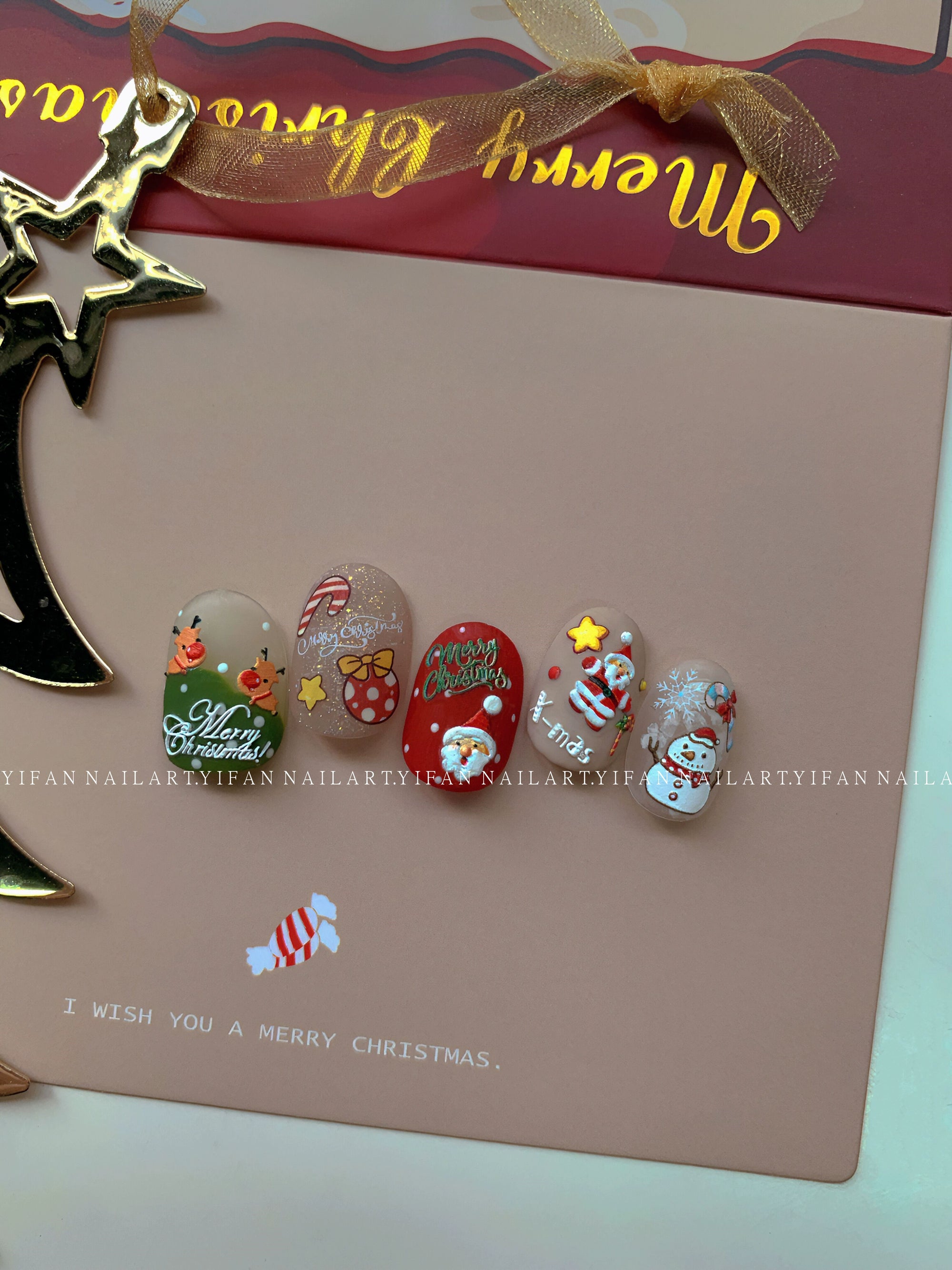 J58m59 Nail Art Sticker Elk Gift Box Gingerbread Man