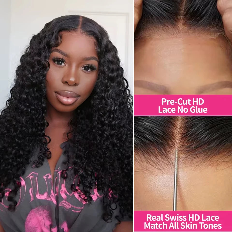 Lafino Glueless Wigs 13x4 Lace Frontal Curly Human Hair Wig Deep Wave Lace Front Wig 13x6 Water Wave Lace Front Wig Wear And Go