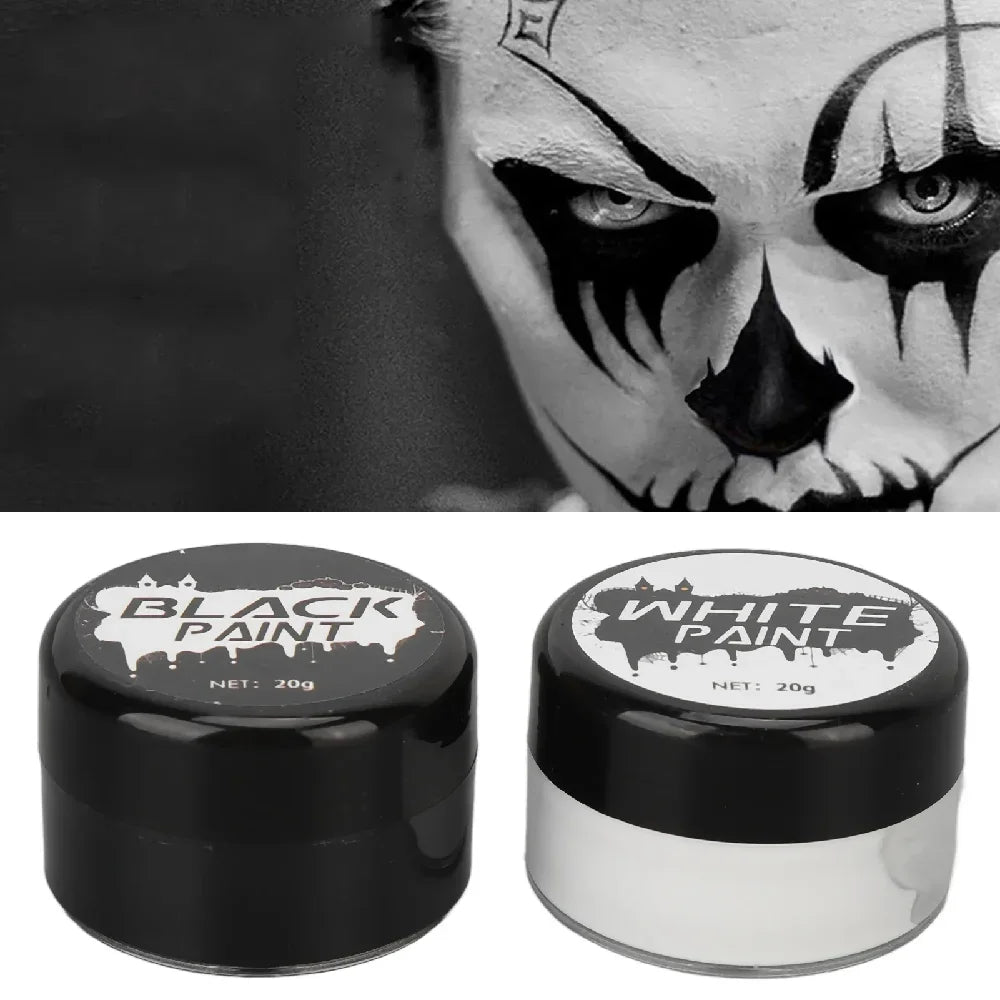 Halloween Face Body Paint Kit - Black & White Long-Lasting Makeup Set with Brushes for Festive Party, Cosplay & Carnival Events