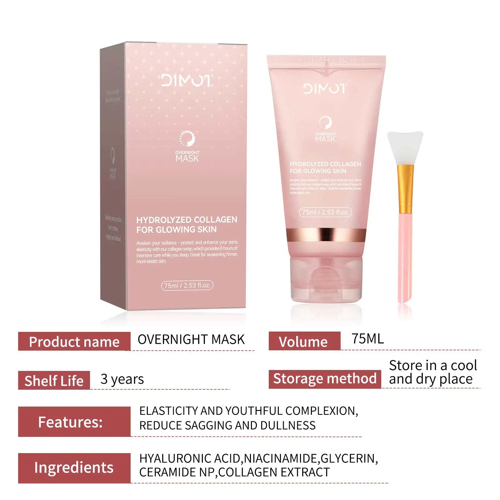 Collagen Night Wrapping MaskReduces Sagging & Dullness Hydrolyzed  Elasticity Hydration Skin Care for All Skin Types