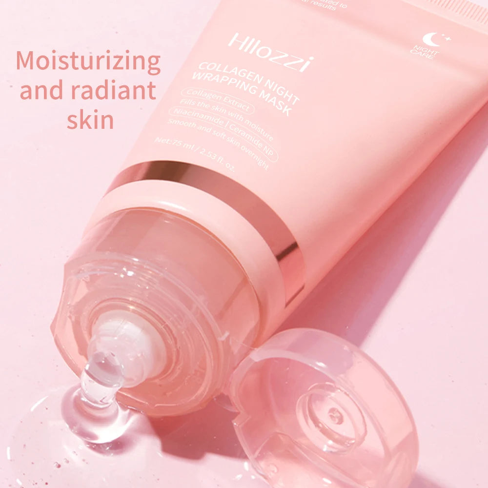 Collagen Overnight Wrap Mask with Jelly Brush Deep Hydrating Moisturizing Night Treatment Mask for All Skin Types