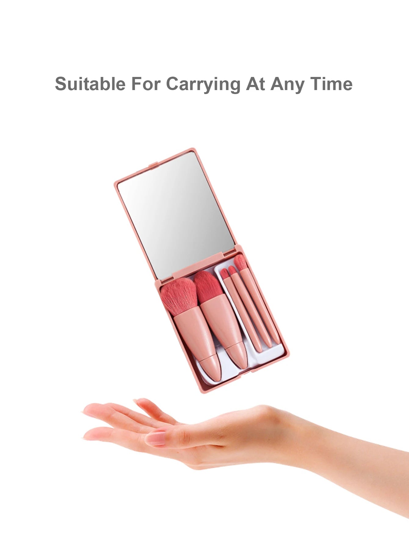 Mini Portable Box 5 Travel Makeup Brushes Complete Set With Small Mirror Eye Shadow Foundation Make-Up Powder Eyebrow Brush