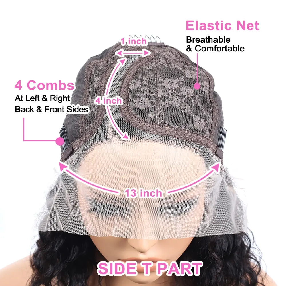 Body Wave Middle T Part Lace Front Bob Wig 13x4 Human Hair Wigs 180 Short Loose Body Wave T Part Lace Frontal Bob Wigs For Women