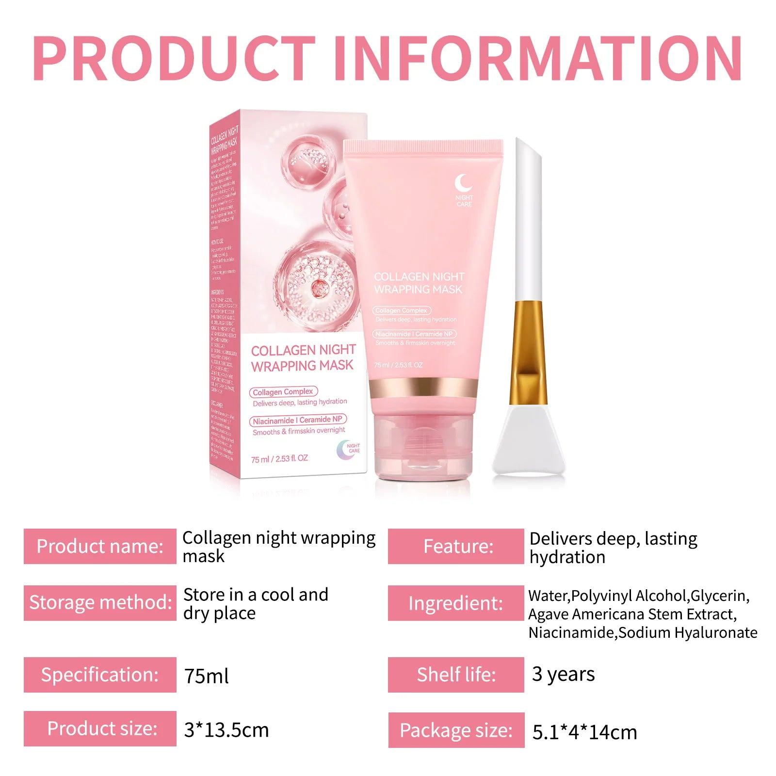 Collagen Night Wrapping MaskReduces Sagging & Dullness Hydrolyzed  Elasticity Hydration Skin Care for All Skin Types