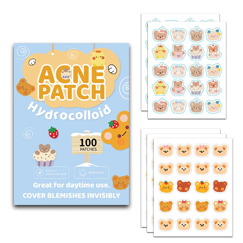 100 Patches Bear Shape Pimple Patches Colorful Hydrocolloid Pimple Healing Sticker Cute Strong Absorption Zit Patches Face Care