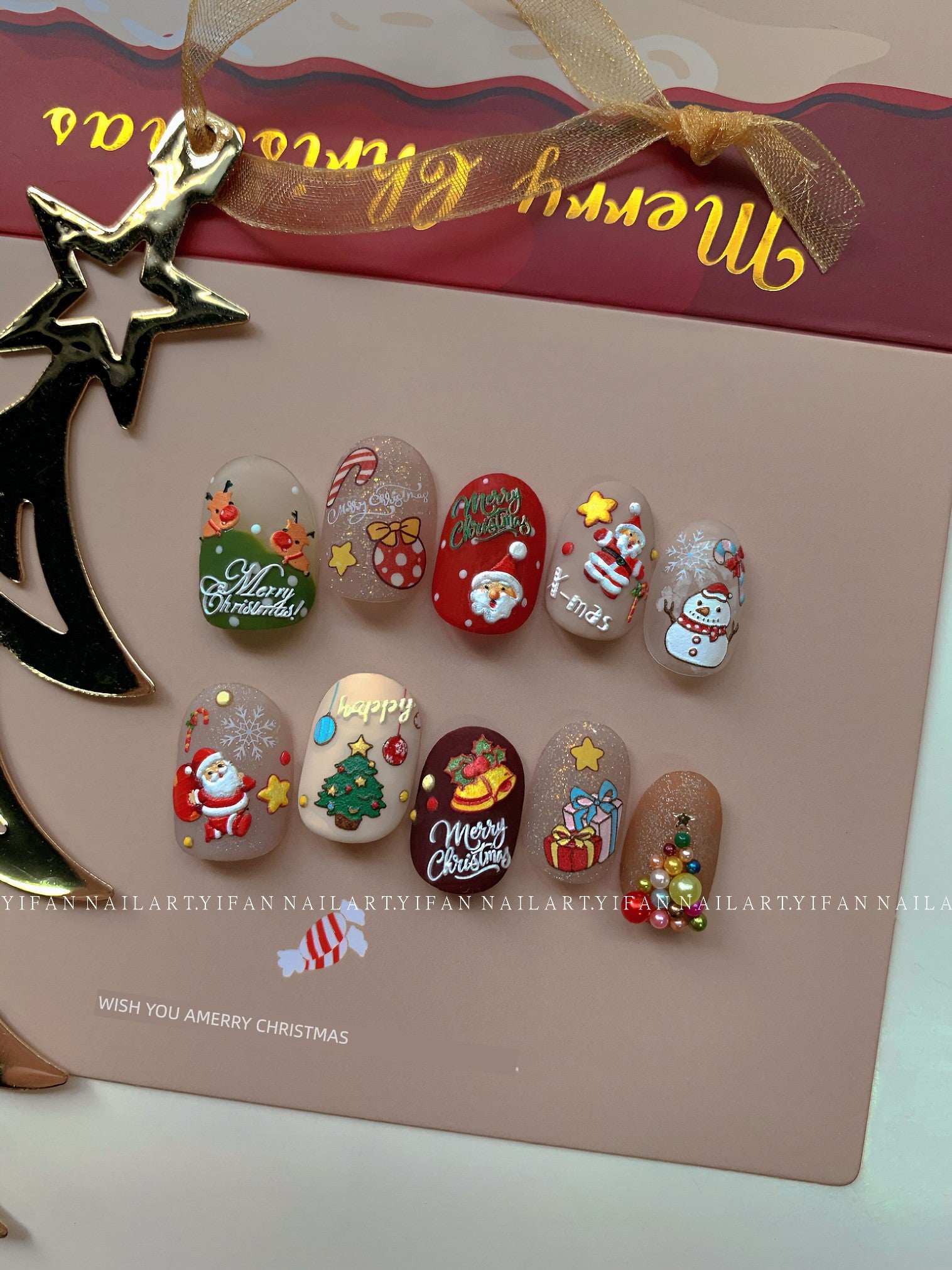 J58m59 Nail Art Sticker Elk Gift Box Gingerbread Man