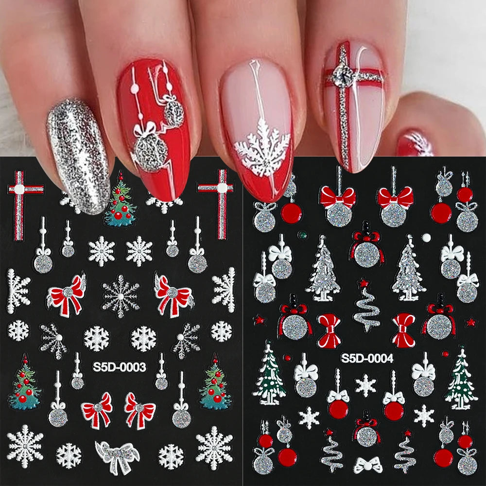 1/2PC 5D Christmas Santa Claus Elk Nail Art Stickers Snowflake New Year Cartoon Nail Decor Decals Xmas Adhesive Manicure Sliders