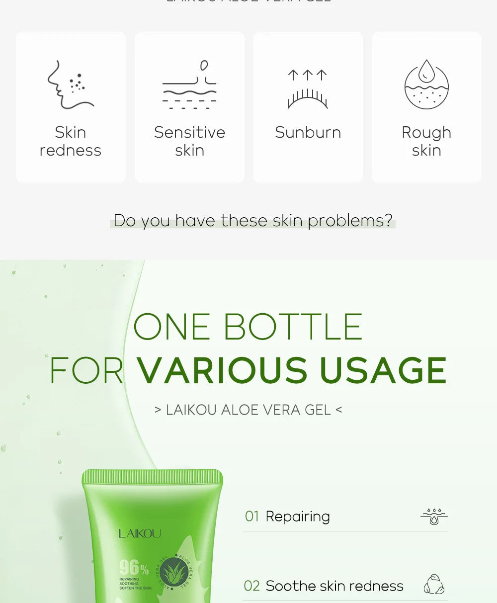 LAIKOU Aloe Vera Gel Face Cream Hyaluronic Acid Moisturizing  Refreshing and Non-sticky Cream Skin Care