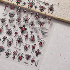 Halloween 5D Nail Art Stickers Sweet Pink Heart-Shaped Pumpkins Black Cat Bat Flocks Ghosts Skeleton Manicure Decal for Girls