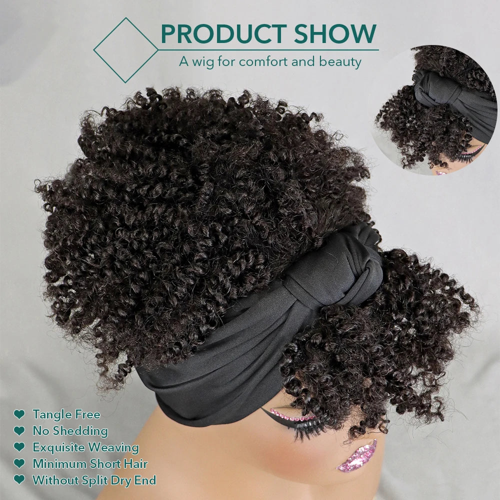 6inch Afro Kinky Curly Headband Wig 100% Human Hair Full Machine High Quality Brazilian Virgin Hair For Women Soft and Silky