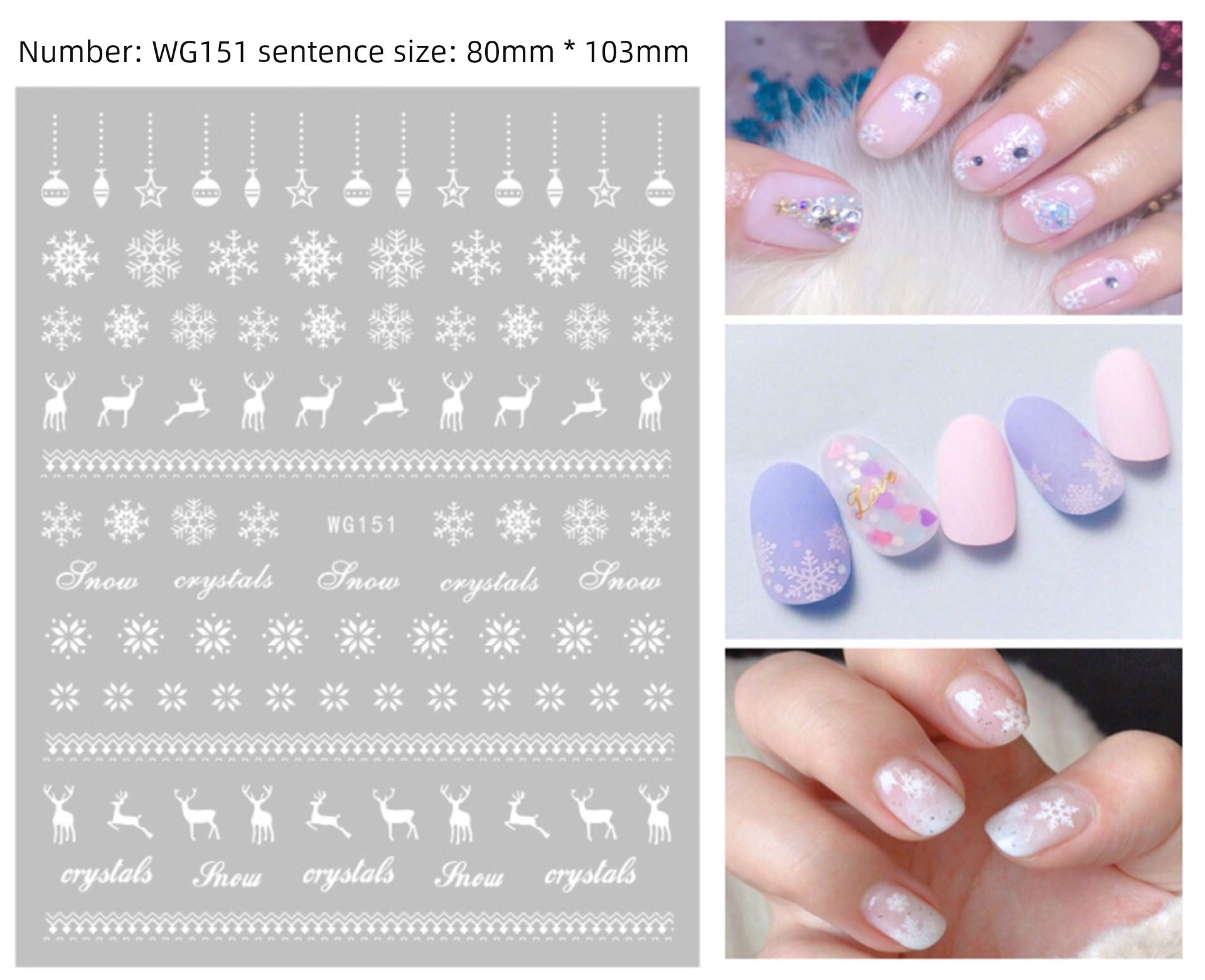 Manicure Christmas Stickers Old Elk White Snowflake Nail Decals Waterproof Ultra-Thin Three-Dimensional Self-Adhesive Adhesive