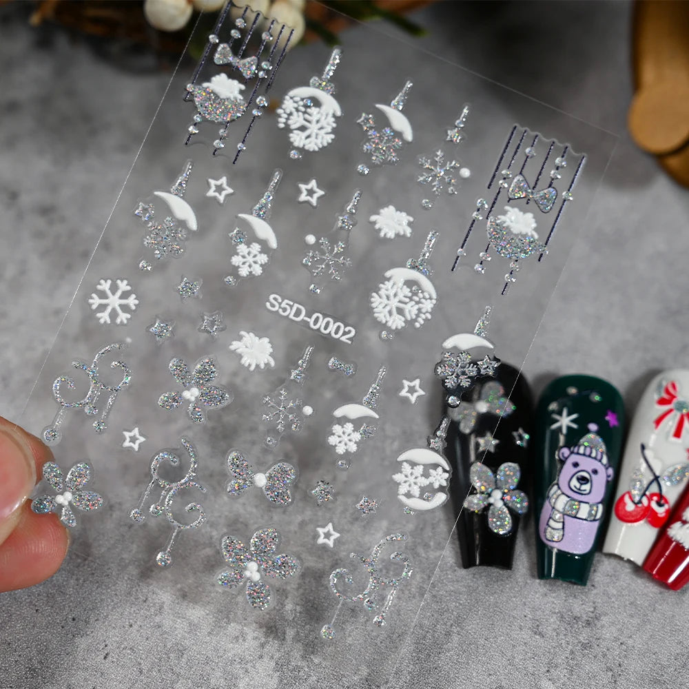 1/2PC 5D Christmas Santa Claus Elk Nail Art Stickers Snowflake New Year Cartoon Nail Decor Decals Xmas Adhesive Manicure Sliders
