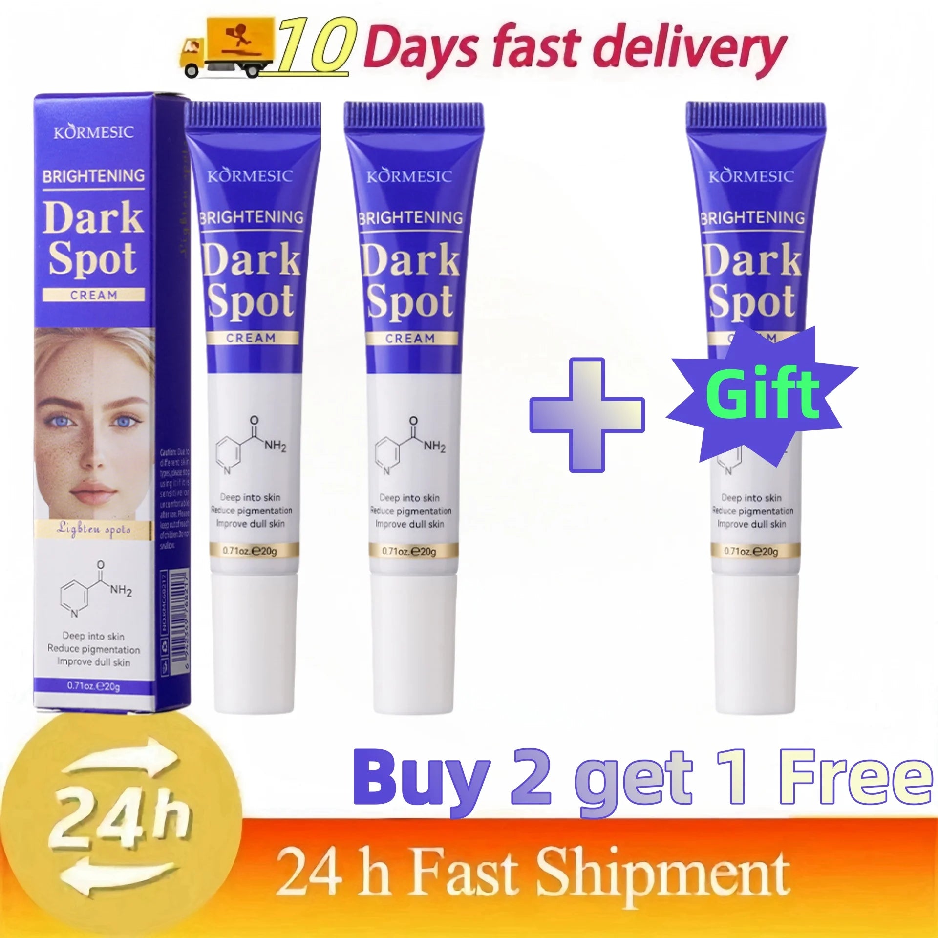 Amino Acid Freckle Whitening Cream Fade Pigmentation Melasma Dark Spots Corrector Repair Cream Korean Skin Care