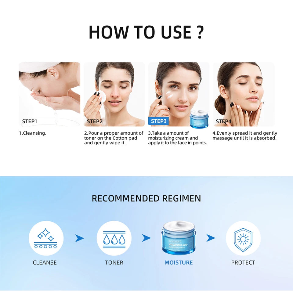 Hyaluronic Acid Hydrating Water Gel/Moisturizing Facial Cream Daily Face Moisturizer for Dry Skin Improve Dryness 50g