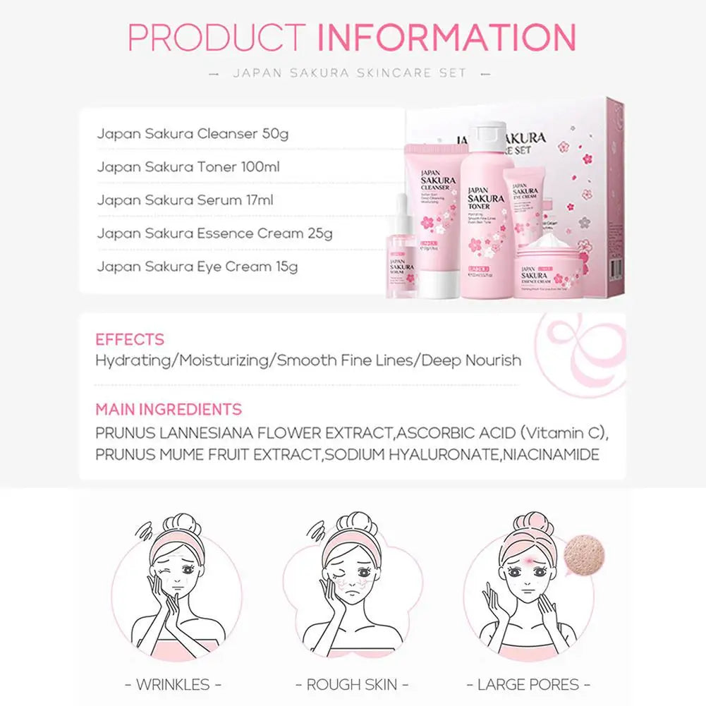 5/3pcs/Set Sakura Skin Care Sets Face Cream Serum Toner Facial Cleanser Sunscreen Eye Cream Gift Box Face Skin Care Set Product
